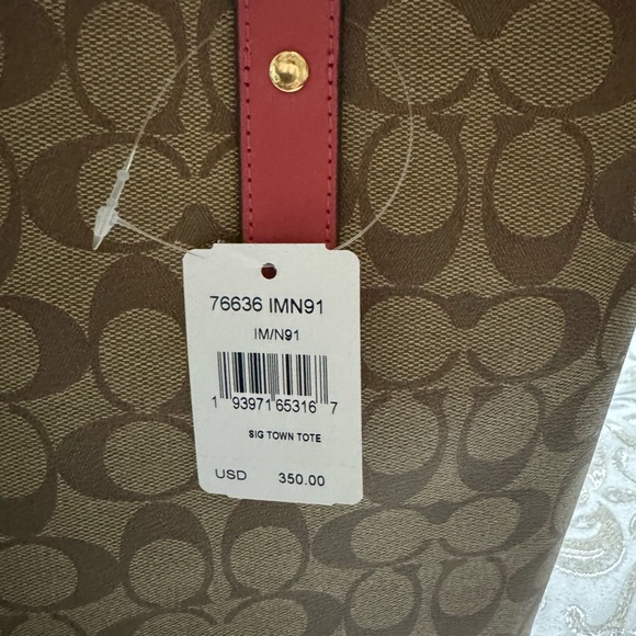 Coach Town Tote In Signature Canvas 76636 IMN91 IM/KHAKI POPPY - Picture 8 of 9